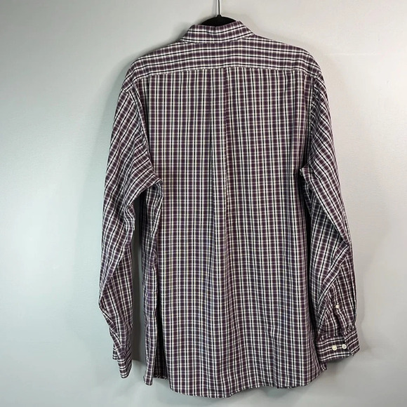 Eddie Bauer Mens Wrinkle Free Relaxed Fit Button Down Shirt Burgundy Plaid LTall - Picture 9 of 13